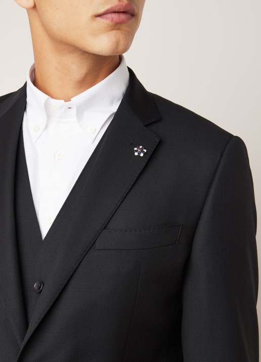 Van Gils Zayn slim fit colbert in wolblend met dubbele split - detail 5 zwart