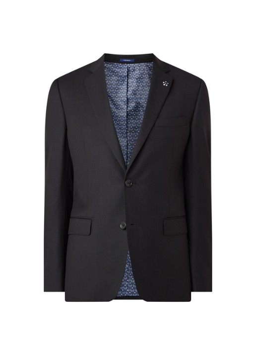 Van Gils Zayn slim fit colbert in wolblend met dubbele split - voorkant 6 zwart