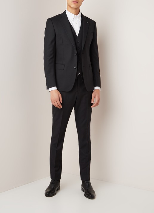 Van Gils Zayn slim fit colbert in wolblend met dubbele split - voorkant 7 zwart