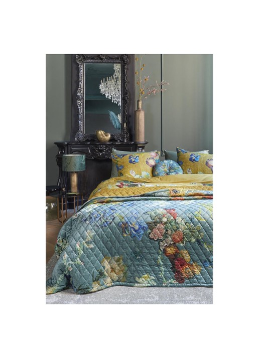 Van Gogh Museum Partout des Fleurs bedsprei van fluweel - voorkant 2 zeegroen