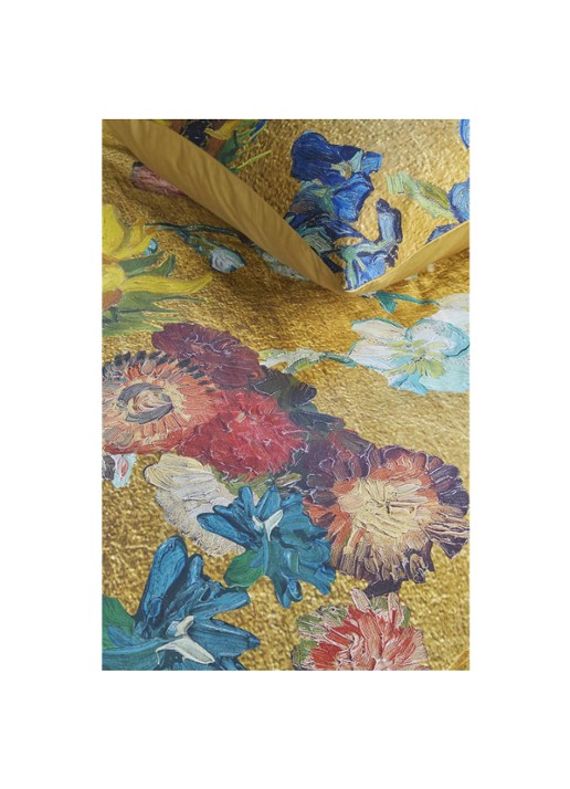 Van Gogh Museum Partout des Fleurs dekbedovertrek van katoensatijn - inclusief kussensloop - voorkant 5 goud
