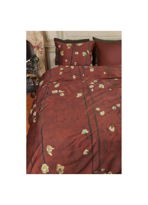Van Gogh Museum Plum Blossoms dekbedovertrekset van katoensatijn 220 TC - inclusief kussenslopen - detail 8 donkerrood
