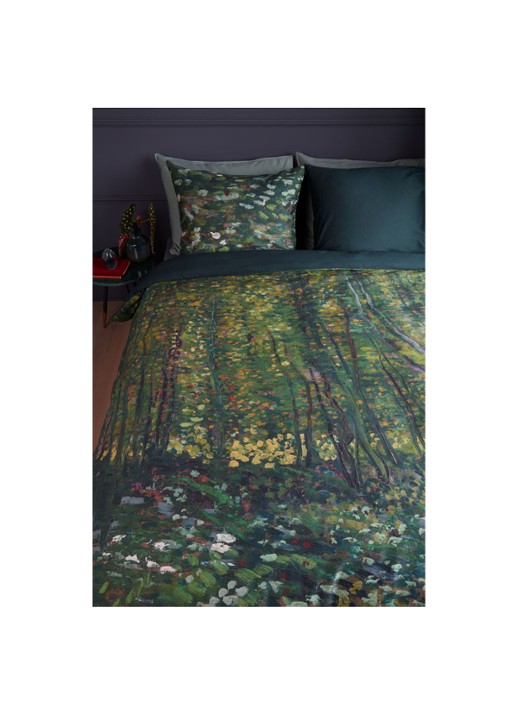 Van Gogh Museum Trees katoensatijn dekbedovertrekset - inclusief kussensloop - voorkant 2 lindegroen