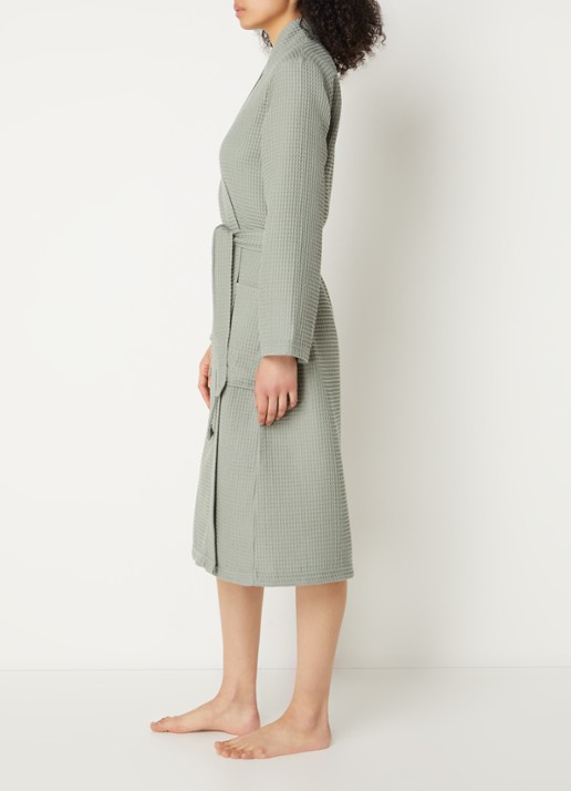 Vandyck Biarritz badjas met structuur - unisex - voorkant 2 olijfgroen