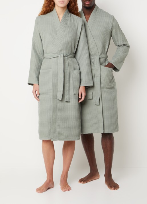 Vandyck Biarritz badjas met structuur - unisex - detail 5 olijfgroen