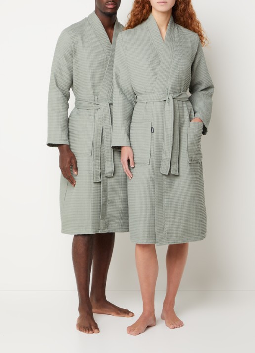 Vandyck Biarritz badjas met structuur - unisex - voorkant 3 olijfgroen