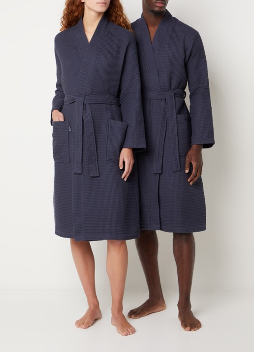 Vandyck Biarritz badjas met structuur - unisex - detail 5 blauw