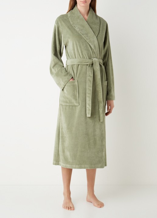 Vandyck Grace badjas van fluweel met steekzakken - unisex - voorkant 3 lindegroen