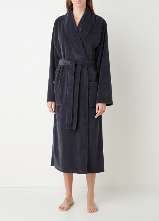 Vandyck Grace badjas van fluweel met steekzakken - unisex - detail donkerblauw