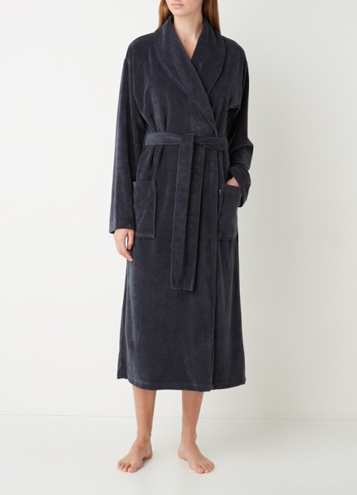 Vandyck Grace badjas van fluweel met steekzakken - unisex - voorkant 3 donkerblauw