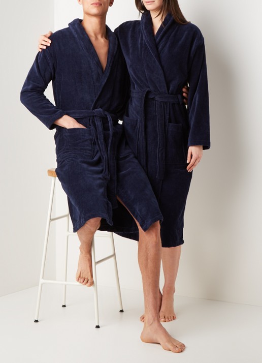 Vandyck Prestige badjas van katoenvelours - voorkant 3 donkerblauw
