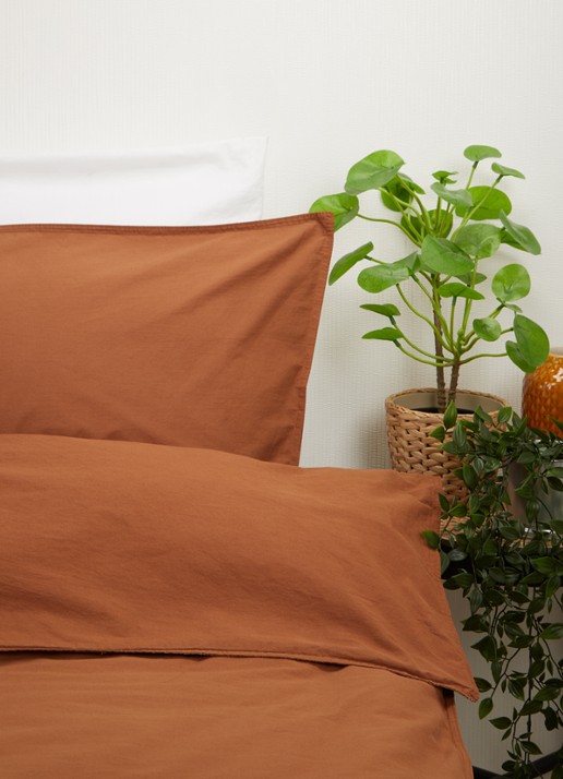 Vandyck Washed Cotton katoenen dekbedovertrekset - inclusief kussenslopen - voorkant 2 cognac