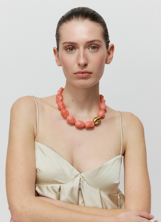 Vanessa Baroni Big Pearl ketting - voorkant watermelon marble