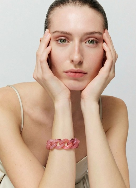 Vanessa Baroni Flat Chain armband - voorkant 3 crystal pink marble