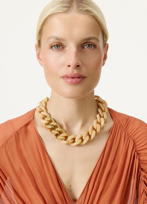 Vanessa Baroni Flat Chain schakelketting  - voorkant 3 creme brulee marble