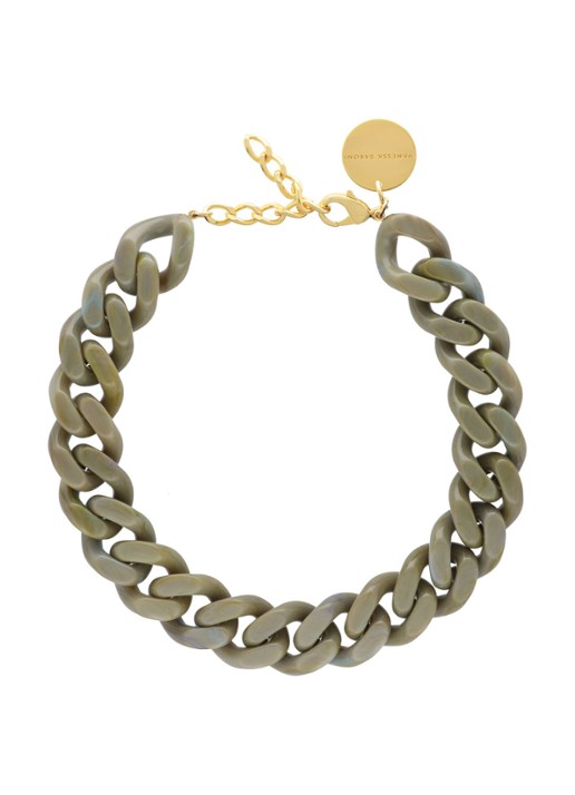 Vanessa Baroni Flat Chain schakelketting  - voorkant olijfgroen