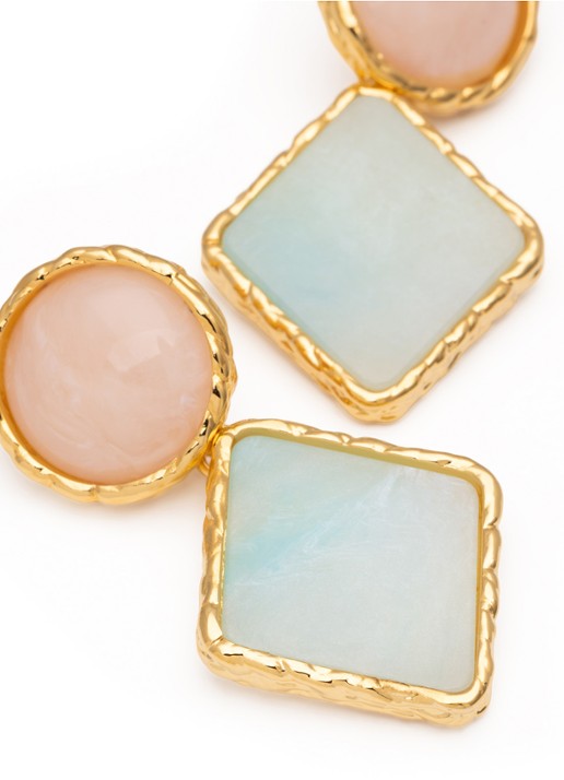 Vanessa Baroni Vintage Geometric oorstekers met hanger - detail latte marble - cloud marble