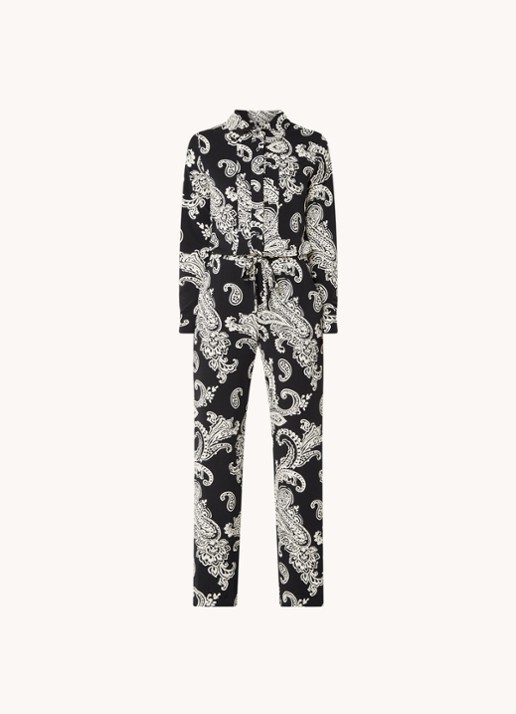 Vanilia Jumpsuit met strikceintuur - voorkant 2 zwart