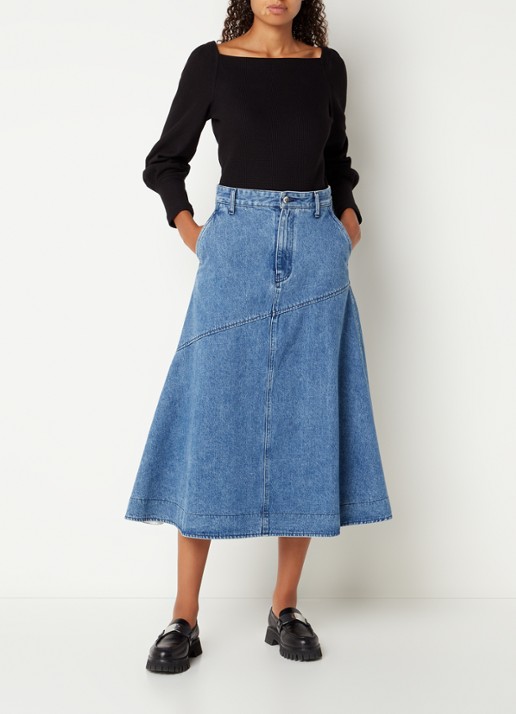 Vanilia Maxi rok van denim - voorkant 2 indigo