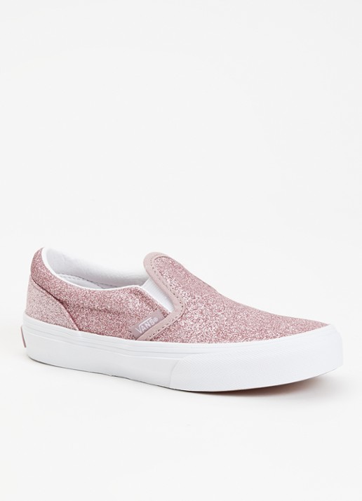 VANS Classic slip-on met glitter - voorkant 3 roze
