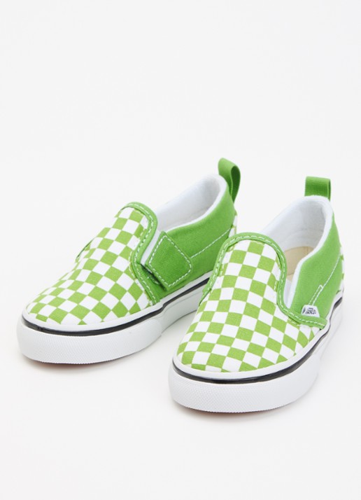 VANS Classic Slip-On V slip-on van canvas met ruitdessin - voorkant 4 lime