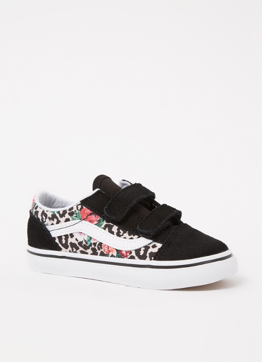 VANS Leopard Floral Old Skool V sneaker met suède details - voorkant 3 zwart