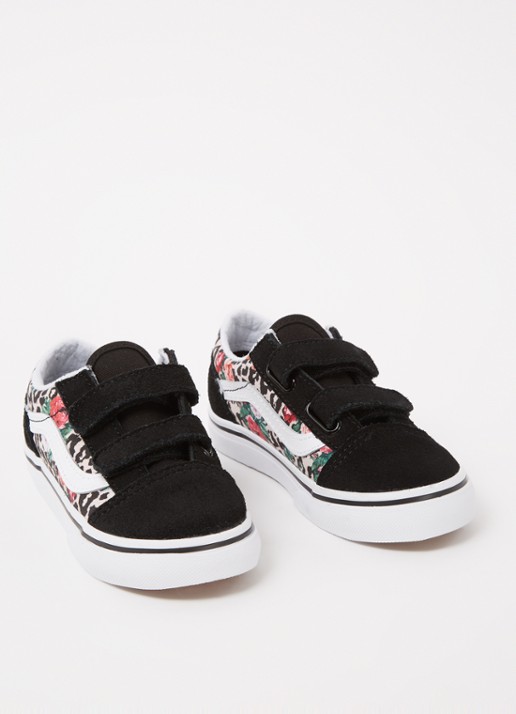 VANS Leopard Floral Old Skool V sneaker met suède details - voorkant 4 zwart