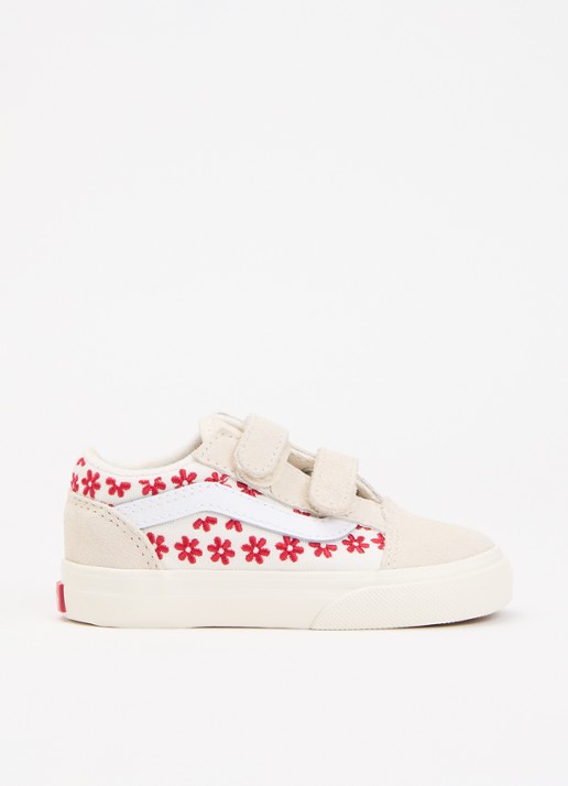 VANS Old Skool sneaker van suède met borduring  - voorkant 2 gebroken wit