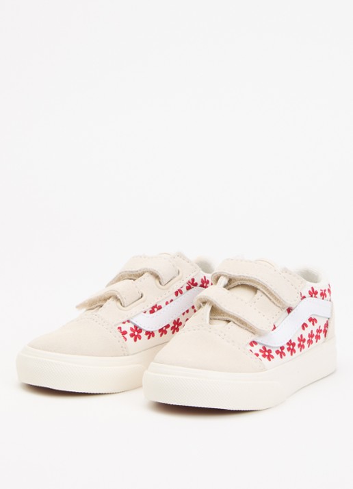 VANS Old Skool sneaker van suède met borduring  - voorkant 3 gebroken wit