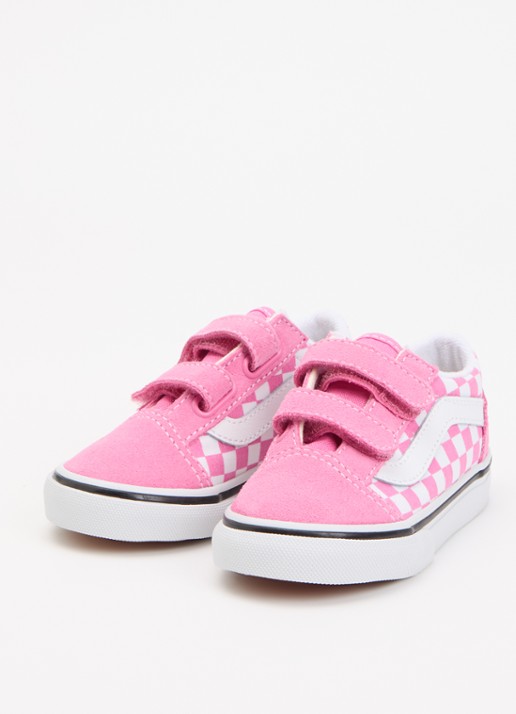 VANS Old Skool sneaker van suède met ruitdessin - voorkant 2 roze