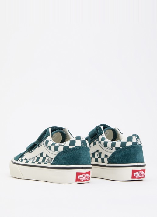 VANS Old Skool V geo check sneaker met suéde details  - achterkant 4 groen