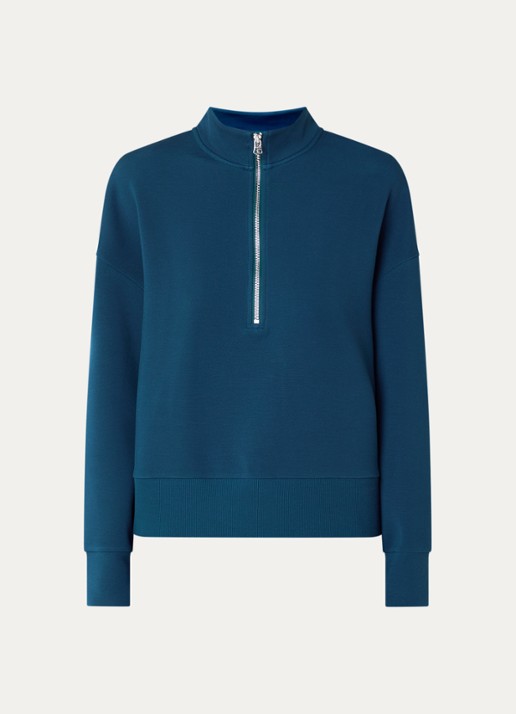 Varley Mavis sweater met halve rits - voorkant 3 aquablauw