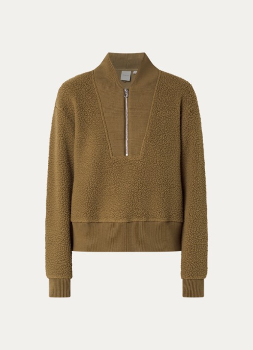 Varley Mumford pullover van fleece met halve rits - voorkant mosgroen