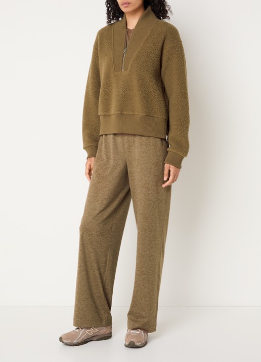 Varley Mumford pullover van fleece met halve rits - voorkant 2 mosgroen