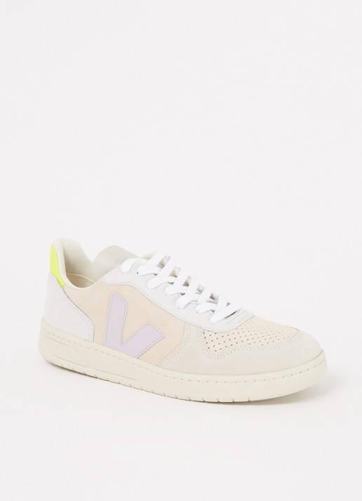 Veja V-10 sneaker met suède details - voorkant creme