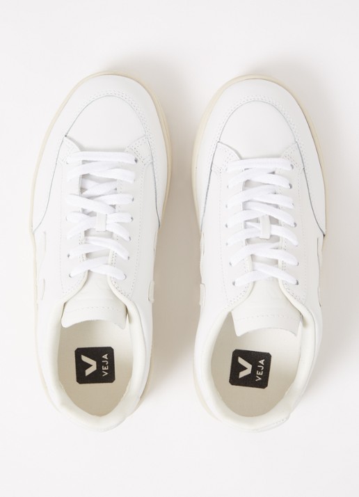 Veja V-12 sneaker van leer met suède details - detail 5 ivoor