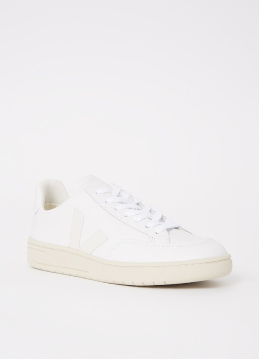 Veja V-12 sneaker van leer met suède details - voorkant ivoor