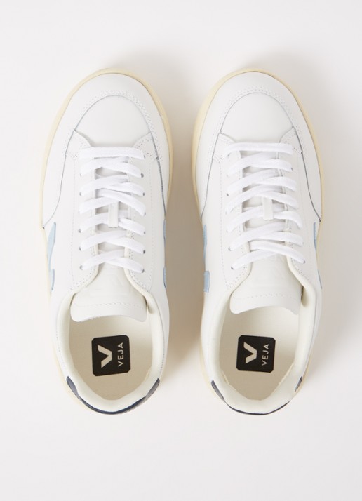 Veja V-12 sneaker van leer met suède details - detail 3 lichtblauw