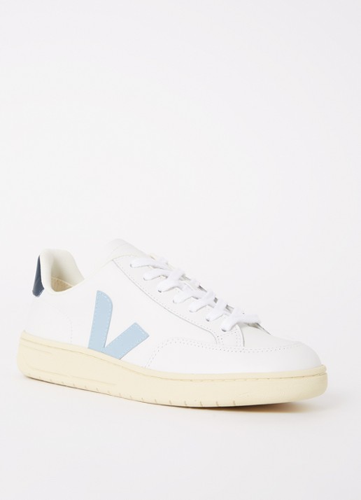 Veja V-12 sneaker van leer met suède details - voorkant 5 lichtblauw