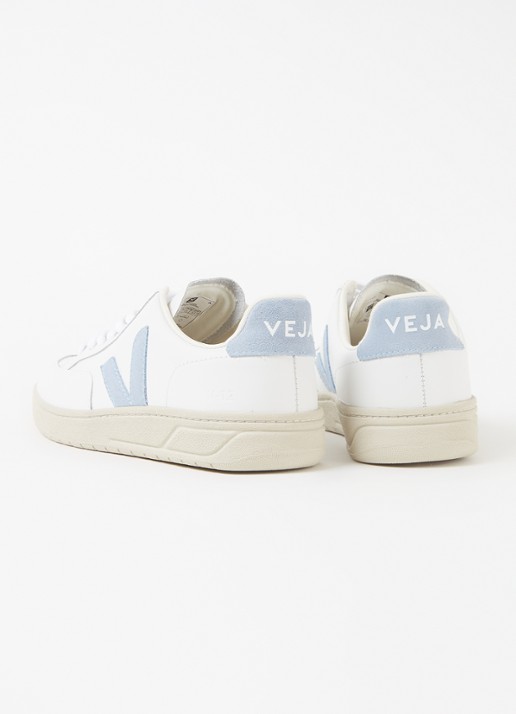 Veja V-12 sneaker van leer met suède details - detail 3 lichtblauw