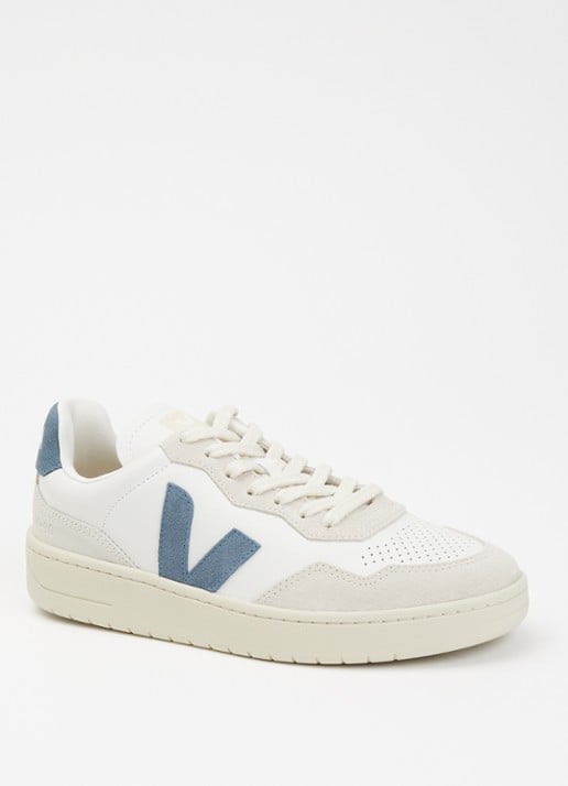 Veja V-90 sneaker van leer met logo - voorkant indigo