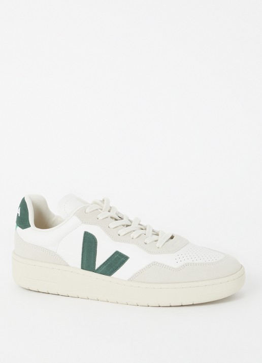 Veja V-90 sneaker van leer met suède details - voorkant 5 wit