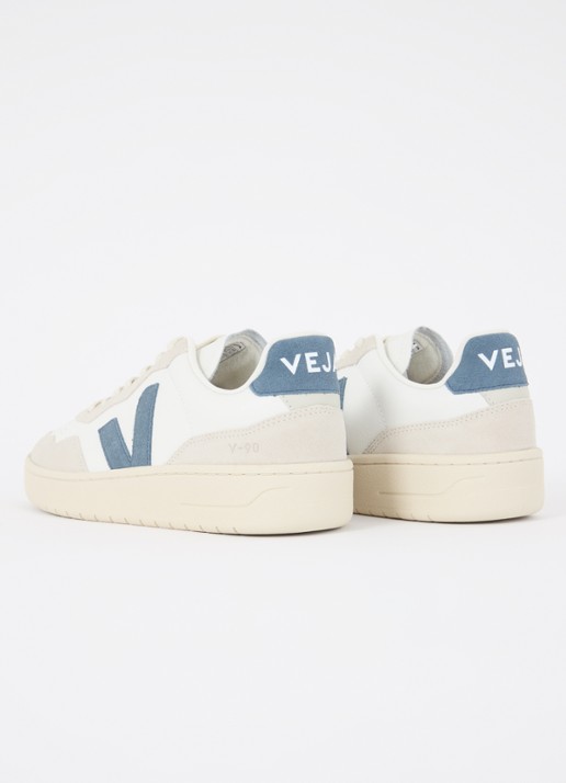 Veja V-90 sneaker van leer met suède details - achterkant 2 wit