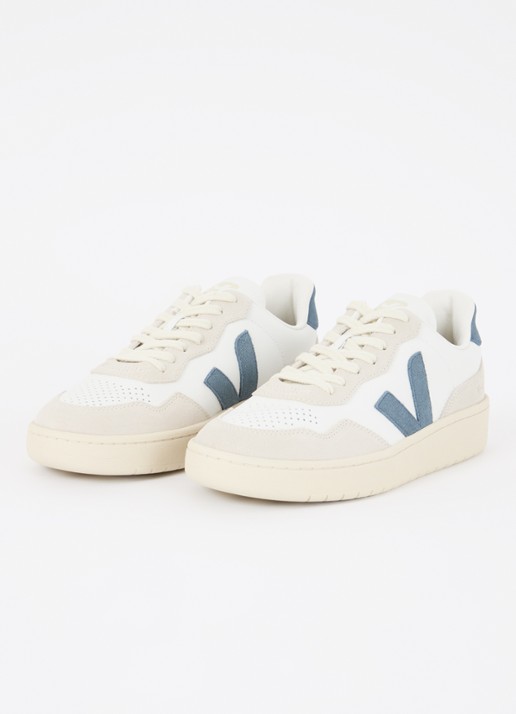Veja V-90 sneaker van leer met suède details - detail 3 wit