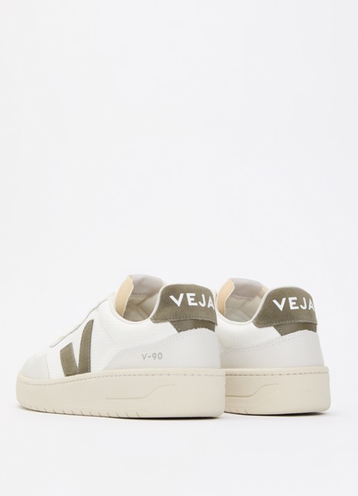 Veja V-90 sneaker van mesh met suède en leren details - achterkant 4 wit
