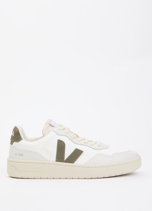 Veja V-90 sneaker van mesh met suède en leren details - voorkant 5 wit