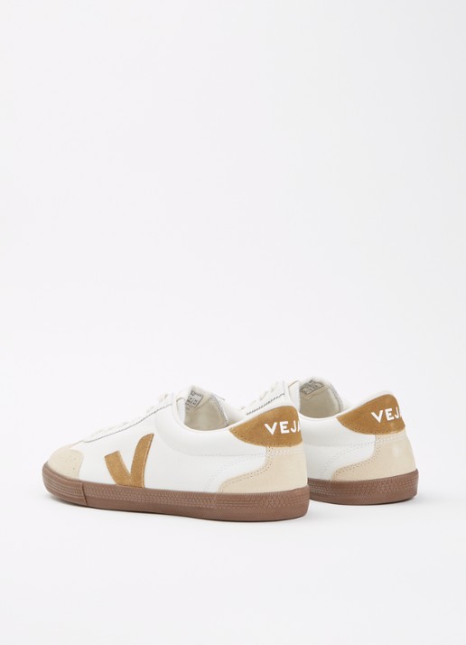 Veja Volley sneaker van leer met suède details - achterkant beige