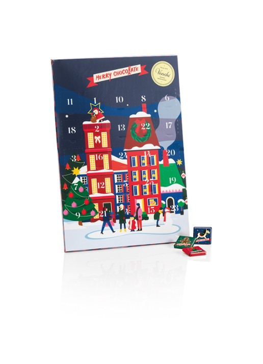 Venchi Alice adventskalender met chocolade - 24 dagen - voorkant donkerblauw