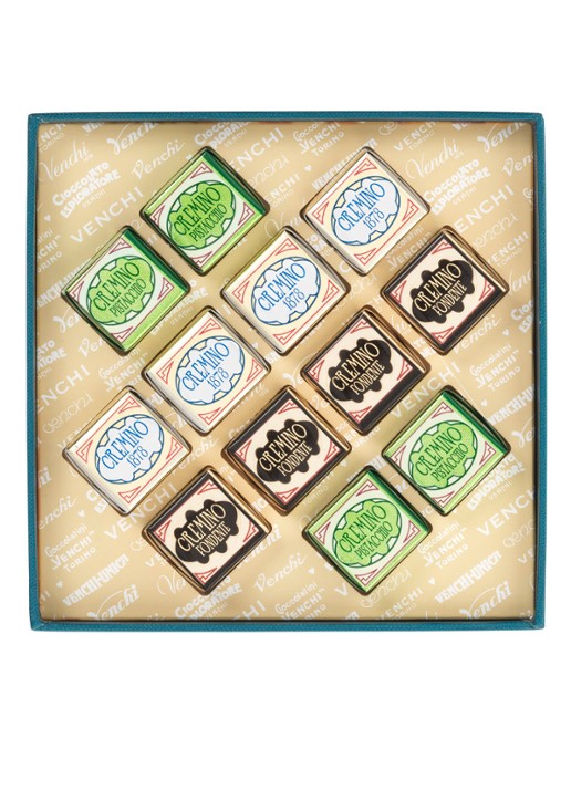 Venchi Chocolade Murrine Cremini giftbox 127 gram - achterkant multicolor