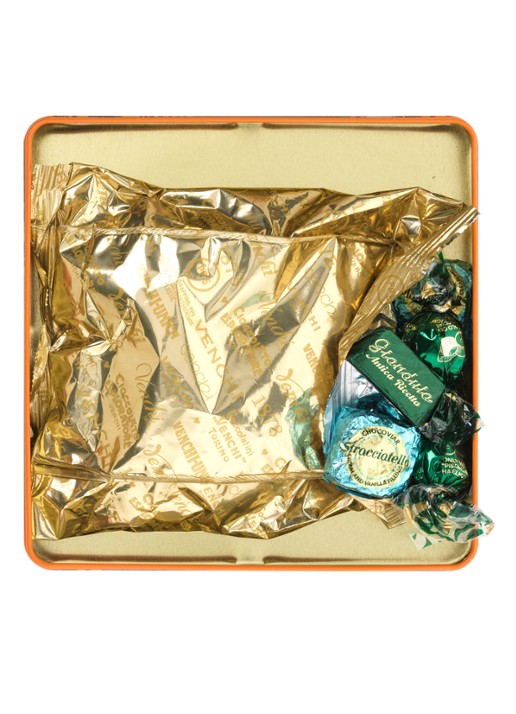Venchi Chocolade Murrine giftbox 300 gram - achterkant multicolor